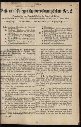 Post- und Telegraphen-Verordnungsblatt für das Verwaltungsgebiet des K.-K. Handelsministeriums 19340108 Seite: 1