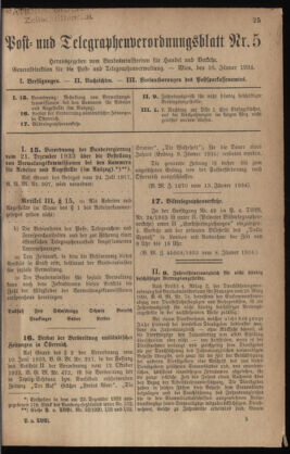 Post- und Telegraphen-Verordnungsblatt für das Verwaltungsgebiet des K.-K. Handelsministeriums 19340116 Seite: 1