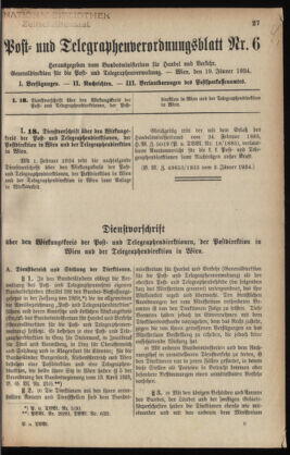 Post- und Telegraphen-Verordnungsblatt für das Verwaltungsgebiet des K.-K. Handelsministeriums 19340119 Seite: 1