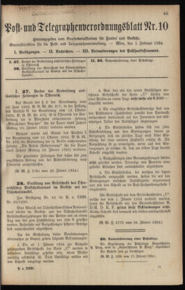 Post- und Telegraphen-Verordnungsblatt für das Verwaltungsgebiet des K.-K. Handelsministeriums 19340201 Seite: 1