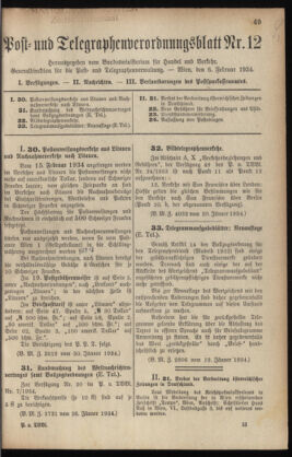 Post- und Telegraphen-Verordnungsblatt für das Verwaltungsgebiet des K.-K. Handelsministeriums 19340206 Seite: 1