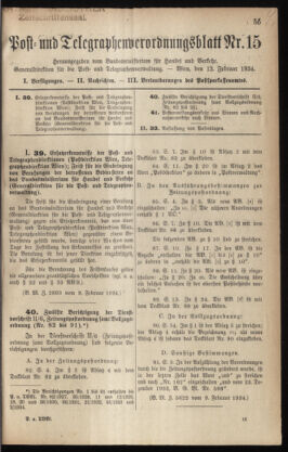 Post- und Telegraphen-Verordnungsblatt für das Verwaltungsgebiet des K.-K. Handelsministeriums 19340213 Seite: 1