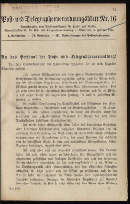 Post- und Telegraphen-Verordnungsblatt für das Verwaltungsgebiet des K.-K. Handelsministeriums 19340214 Seite: 1