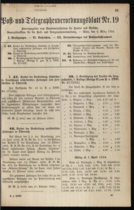 Post- und Telegraphen-Verordnungsblatt für das Verwaltungsgebiet des K.-K. Handelsministeriums 19340302 Seite: 1