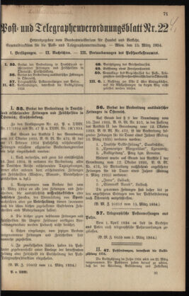 Post- und Telegraphen-Verordnungsblatt für das Verwaltungsgebiet des K.-K. Handelsministeriums 19340315 Seite: 1