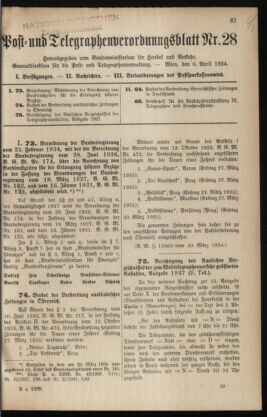 Post- und Telegraphen-Verordnungsblatt für das Verwaltungsgebiet des K.-K. Handelsministeriums 19340406 Seite: 1