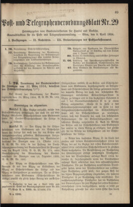 Post- und Telegraphen-Verordnungsblatt für das Verwaltungsgebiet des K.-K. Handelsministeriums 19340409 Seite: 1