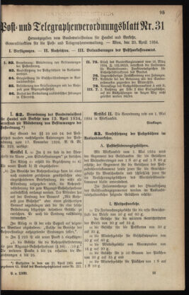 Post- und Telegraphen-Verordnungsblatt für das Verwaltungsgebiet des K.-K. Handelsministeriums 19340423 Seite: 1