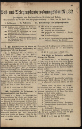 Post- und Telegraphen-Verordnungsblatt für das Verwaltungsgebiet des K.-K. Handelsministeriums 19340424 Seite: 1