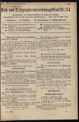 Post- und Telegraphen-Verordnungsblatt für das Verwaltungsgebiet des K.-K. Handelsministeriums 19340430 Seite: 1