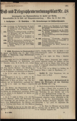 Post- und Telegraphen-Verordnungsblatt für das Verwaltungsgebiet des K.-K. Handelsministeriums 19340725 Seite: 1