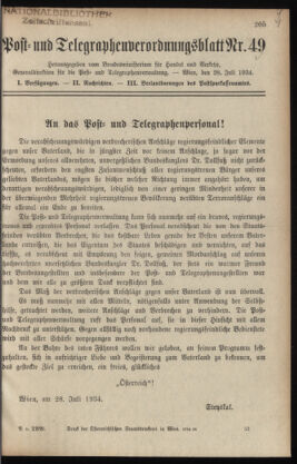 Post- und Telegraphen-Verordnungsblatt für das Verwaltungsgebiet des K.-K. Handelsministeriums 19340728 Seite: 1