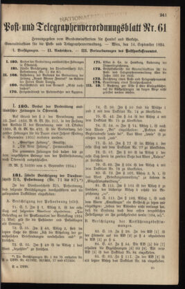 Post- und Telegraphen-Verordnungsblatt für das Verwaltungsgebiet des K.-K. Handelsministeriums 19340914 Seite: 1