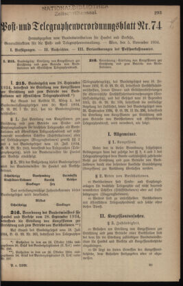 Post- und Telegraphen-Verordnungsblatt für das Verwaltungsgebiet des K.-K. Handelsministeriums 19341105 Seite: 1