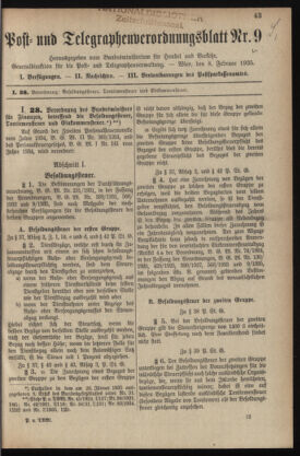 Post- und Telegraphen-Verordnungsblatt für das Verwaltungsgebiet des K.-K. Handelsministeriums 19350208 Seite: 1