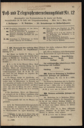 Post- und Telegraphen-Verordnungsblatt für das Verwaltungsgebiet des K.-K. Handelsministeriums 19350301 Seite: 1