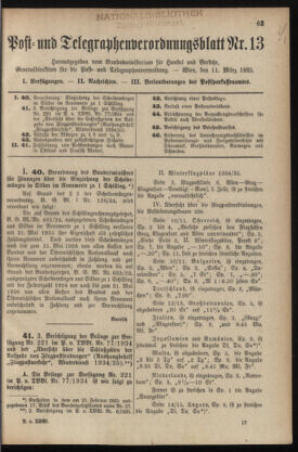 Post- und Telegraphen-Verordnungsblatt für das Verwaltungsgebiet des K.-K. Handelsministeriums 19350311 Seite: 1