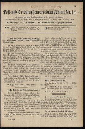 Post- und Telegraphen-Verordnungsblatt für das Verwaltungsgebiet des K.-K. Handelsministeriums 19350316 Seite: 1