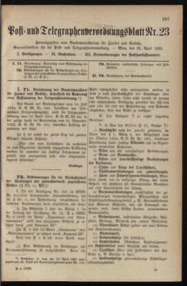 Post- und Telegraphen-Verordnungsblatt für das Verwaltungsgebiet des K.-K. Handelsministeriums 19350429 Seite: 1