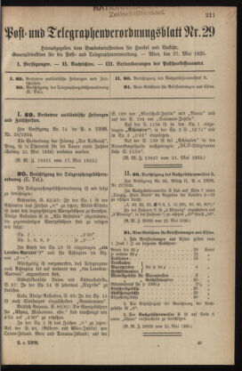 Post- und Telegraphen-Verordnungsblatt für das Verwaltungsgebiet des K.-K. Handelsministeriums 19350527 Seite: 1