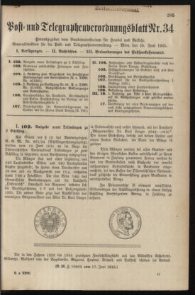 Post- und Telegraphen-Verordnungsblatt für das Verwaltungsgebiet des K.-K. Handelsministeriums 19350625 Seite: 1