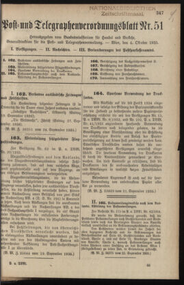 Post- und Telegraphen-Verordnungsblatt für das Verwaltungsgebiet des K.-K. Handelsministeriums 19351004 Seite: 1