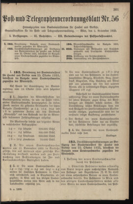 Post- und Telegraphen-Verordnungsblatt für das Verwaltungsgebiet des K.-K. Handelsministeriums 19351105 Seite: 1