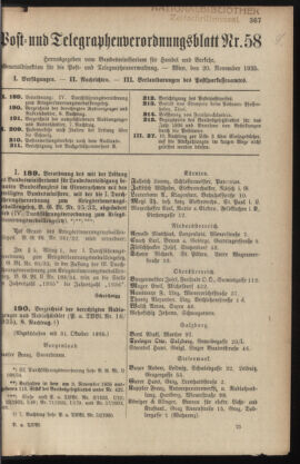 Post- und Telegraphen-Verordnungsblatt für das Verwaltungsgebiet des K.-K. Handelsministeriums 19351120 Seite: 1