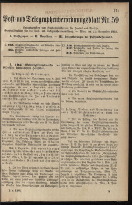 Post- und Telegraphen-Verordnungsblatt für das Verwaltungsgebiet des K.-K. Handelsministeriums 19351121 Seite: 1