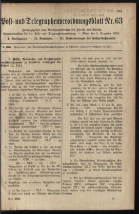 Post- und Telegraphen-Verordnungsblatt für das Verwaltungsgebiet des K.-K. Handelsministeriums 19351205 Seite: 1