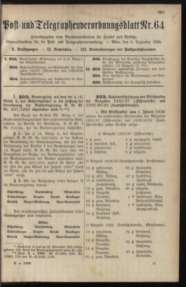 Post- und Telegraphen-Verordnungsblatt für das Verwaltungsgebiet des K.-K. Handelsministeriums 19351206 Seite: 1