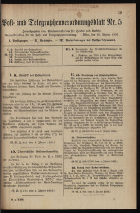 Post- und Telegraphen-Verordnungsblatt für das Verwaltungsgebiet des K.-K. Handelsministeriums 19360116 Seite: 1