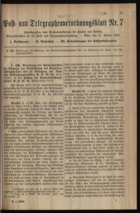 Post- und Telegraphen-Verordnungsblatt für das Verwaltungsgebiet des K.-K. Handelsministeriums 19360121 Seite: 1