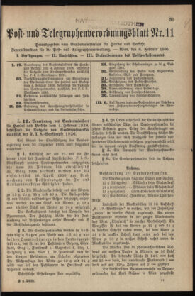 Post- und Telegraphen-Verordnungsblatt für das Verwaltungsgebiet des K.-K. Handelsministeriums 19360208 Seite: 1