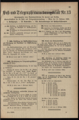 Post- und Telegraphen-Verordnungsblatt für das Verwaltungsgebiet des K.-K. Handelsministeriums 19360215 Seite: 1