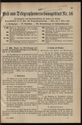 Post- und Telegraphen-Verordnungsblatt für das Verwaltungsgebiet des K.-K. Handelsministeriums 19360306 Seite: 1