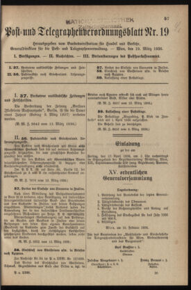 Post- und Telegraphen-Verordnungsblatt für das Verwaltungsgebiet des K.-K. Handelsministeriums 19360319 Seite: 1