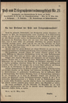 Post- und Telegraphen-Verordnungsblatt für das Verwaltungsgebiet des K.-K. Handelsministeriums 19360325 Seite: 3