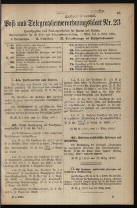 Post- und Telegraphen-Verordnungsblatt für das Verwaltungsgebiet des K.-K. Handelsministeriums 19360404 Seite: 1