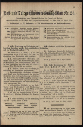 Post- und Telegraphen-Verordnungsblatt für das Verwaltungsgebiet des K.-K. Handelsministeriums 19360410 Seite: 1