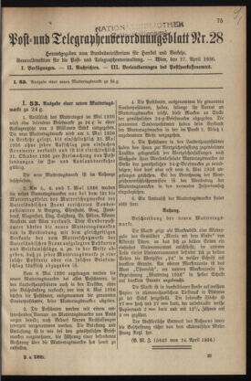 Post- und Telegraphen-Verordnungsblatt für das Verwaltungsgebiet des K.-K. Handelsministeriums 19360427 Seite: 1