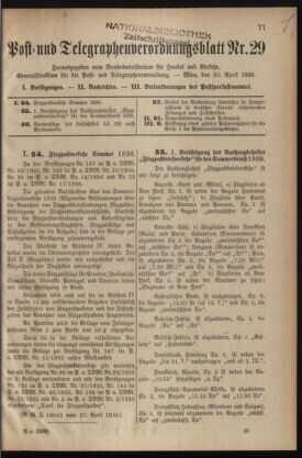 Post- und Telegraphen-Verordnungsblatt für das Verwaltungsgebiet des K.-K. Handelsministeriums 19360430 Seite: 1