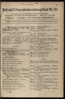 Post- und Telegraphen-Verordnungsblatt für das Verwaltungsgebiet des K.-K. Handelsministeriums 19360502 Seite: 1