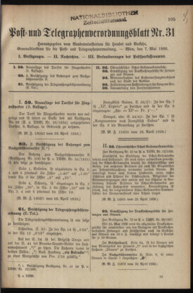 Post- und Telegraphen-Verordnungsblatt für das Verwaltungsgebiet des K.-K. Handelsministeriums 19360507 Seite: 1