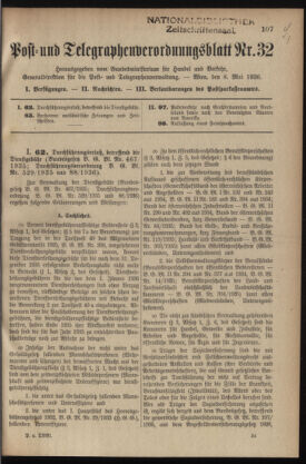 Post- und Telegraphen-Verordnungsblatt für das Verwaltungsgebiet des K.-K. Handelsministeriums 19360508 Seite: 1