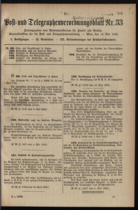 Post- und Telegraphen-Verordnungsblatt für das Verwaltungsgebiet des K.-K. Handelsministeriums 19360515 Seite: 1