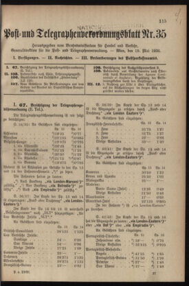 Post- und Telegraphen-Verordnungsblatt für das Verwaltungsgebiet des K.-K. Handelsministeriums 19360519 Seite: 1