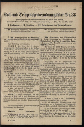 Post- und Telegraphen-Verordnungsblatt für das Verwaltungsgebiet des K.-K. Handelsministeriums 19360522 Seite: 1