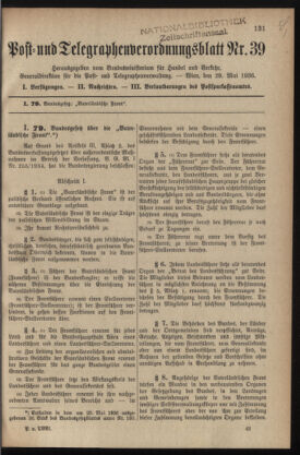 Post- und Telegraphen-Verordnungsblatt für das Verwaltungsgebiet des K.-K. Handelsministeriums 19360529 Seite: 1