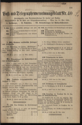 Post- und Telegraphen-Verordnungsblatt für das Verwaltungsgebiet des K.-K. Handelsministeriums 19360530 Seite: 1